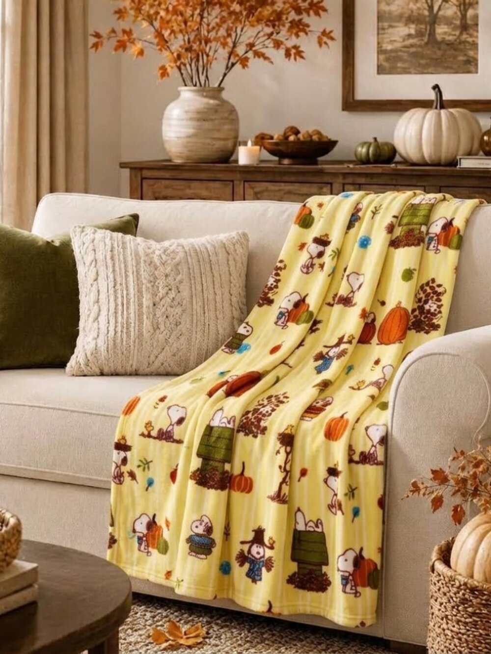 Peanuts Snoopy Fall Themed Blanket - NEW